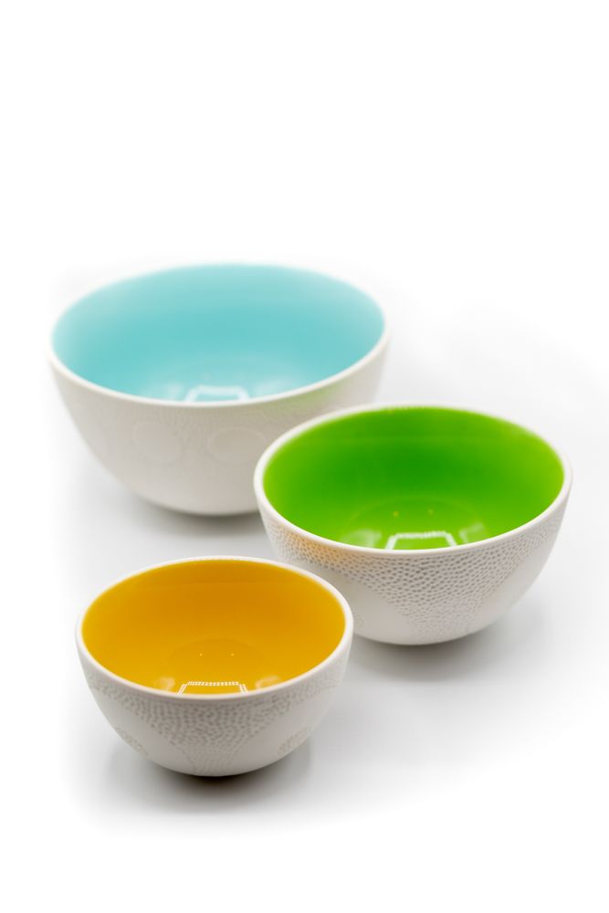 Ceramic Serving bowl Set - Textured design. Colorful nesting mixing bowls.