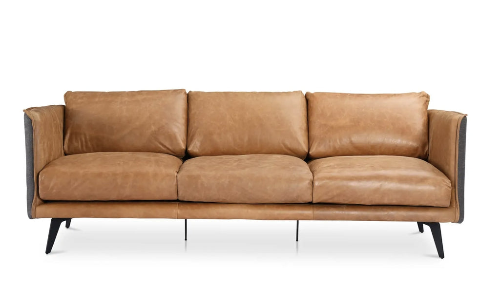 Messina Leather Sofa Cigare Tan Leather 83"